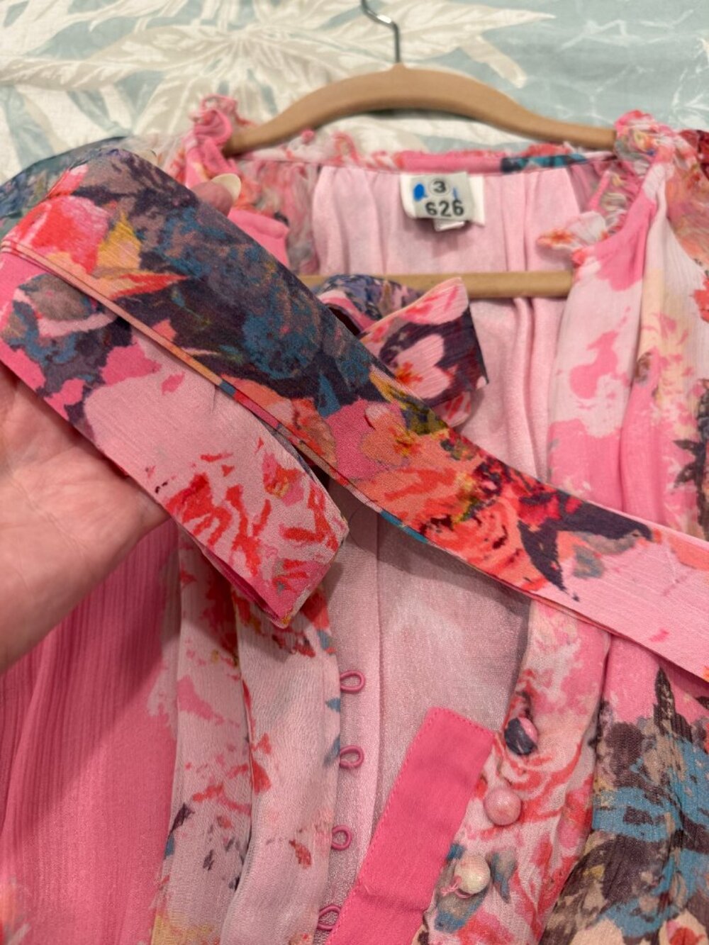 HEMANT & NANDITA X REVOLVE - Sage Pink Floral Long-Sleeve Romper - Picture 7 of 12
